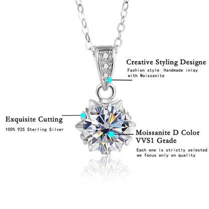 ALIZERO 1 Carat Round Brilliant Cut D VVS1 Moissanite Necklace For Women Jewelry with GRA 925 Sterling Sliver Diamond Necklace