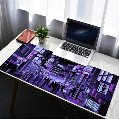 Pixel Mouse Pad Japan Street Large Gamer Mousepad Keyboard Mat Office Mouse Mats Rubber Slipamt Deskpad XXL Table Mat