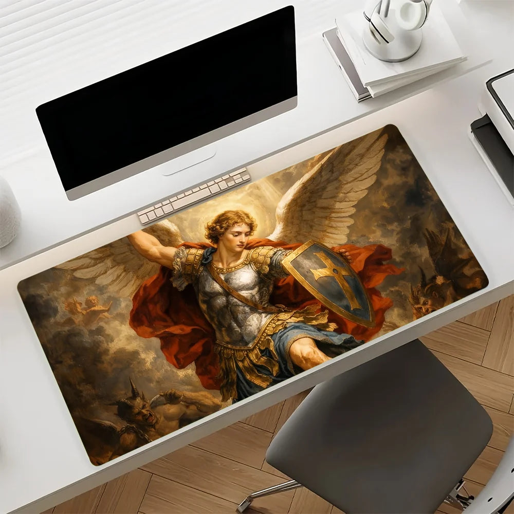 The Holy Archangel Michael Mouse Pad Large Non-Slip Waterproof Mat Stitched Edge Keyboard Pad for Gaming Daily Office