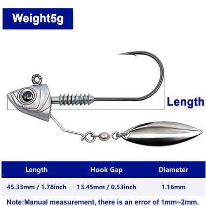 FishTrip 6-Pack Underspin Jig Heads Hook,  with Brass Blade Fishing Hook for Bass & Saltwater Fishing