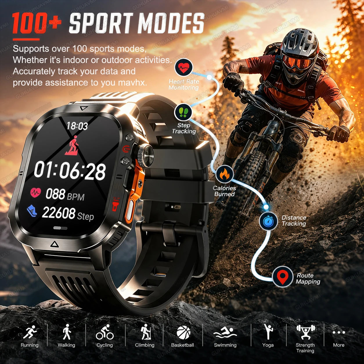 New Custom Co branded Men Transformers Smart Watch Outdoor 100mAh Battery GPS Flashlight BT Call Waterproof Sports Smartwatches