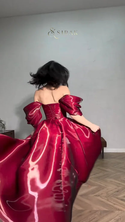 Xijun Modern Red Evening Dresses Off The Shoulder A-Line Birthday Party Dresses Corset Shiny Floor Length Prom Gowns Customized