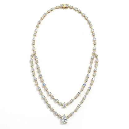 Double Layer Pear Cut Moissanite Tennis Necklace S925 Silver GRA Certified Elegant Bridal Wedding Jewelry for Women