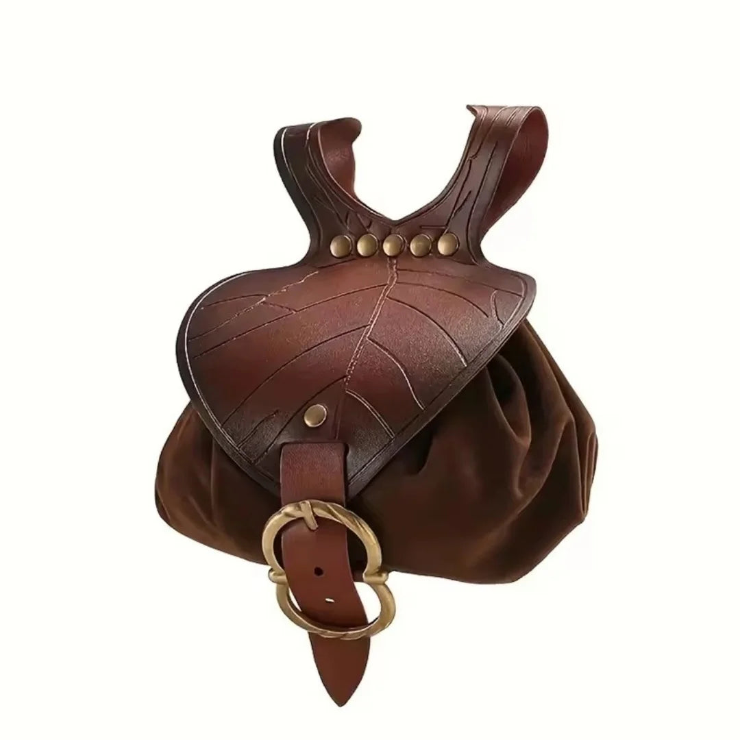Medieval Waist Bag Retro PU Leather Elf Leaf Copper Coin Waist Bag Belt Accessories Renaissance Dress Belt Waist Bag Props