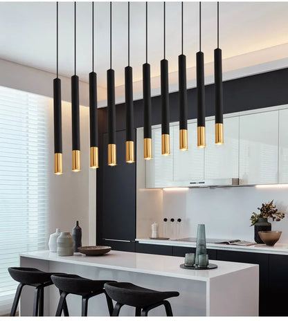 Cylinder Dimmable LED Pendant Lights Long Tube Lamps Dining Room Shop Bar Decoration Cord Pendant Lamp Background Wall Lighting