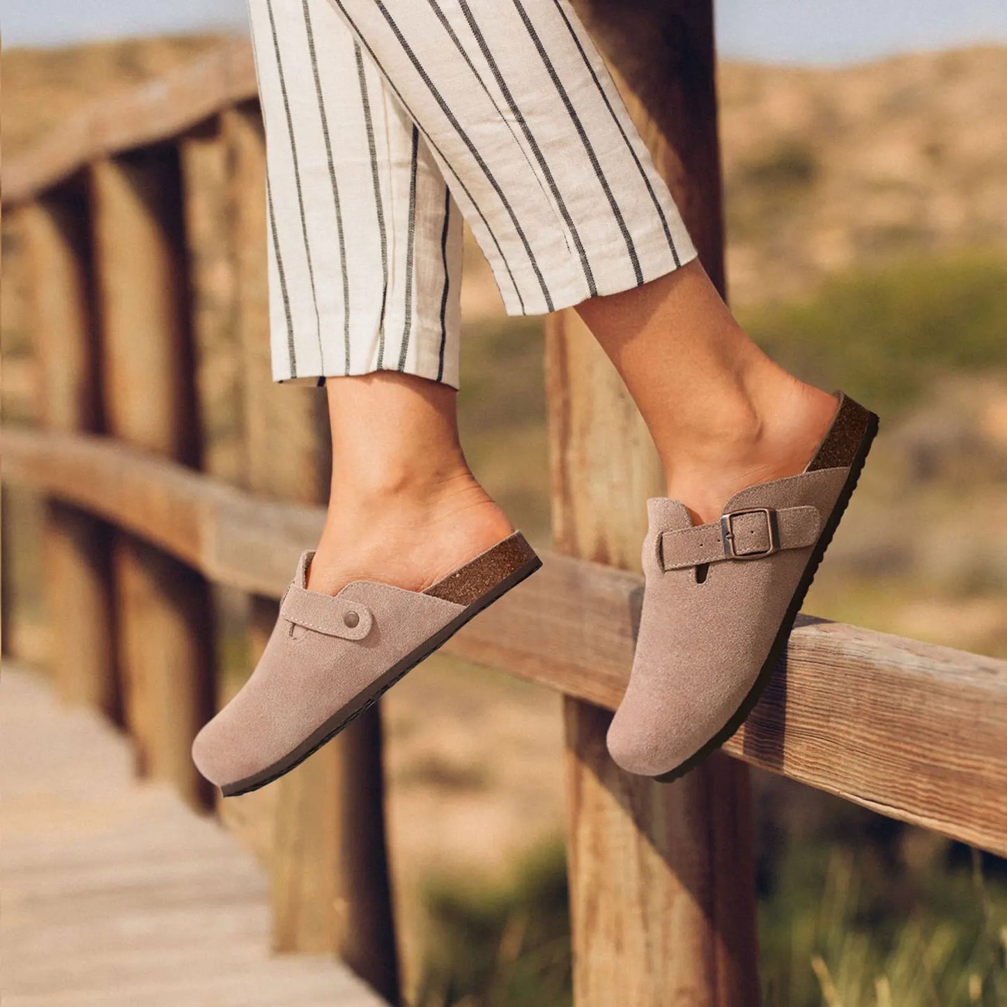 Evshine Men's Cow Suede Clogs with Arch Support Leather Mules Comfort Fashion Potato Shoe Women Cork Footbed Genuine Suede Clogs