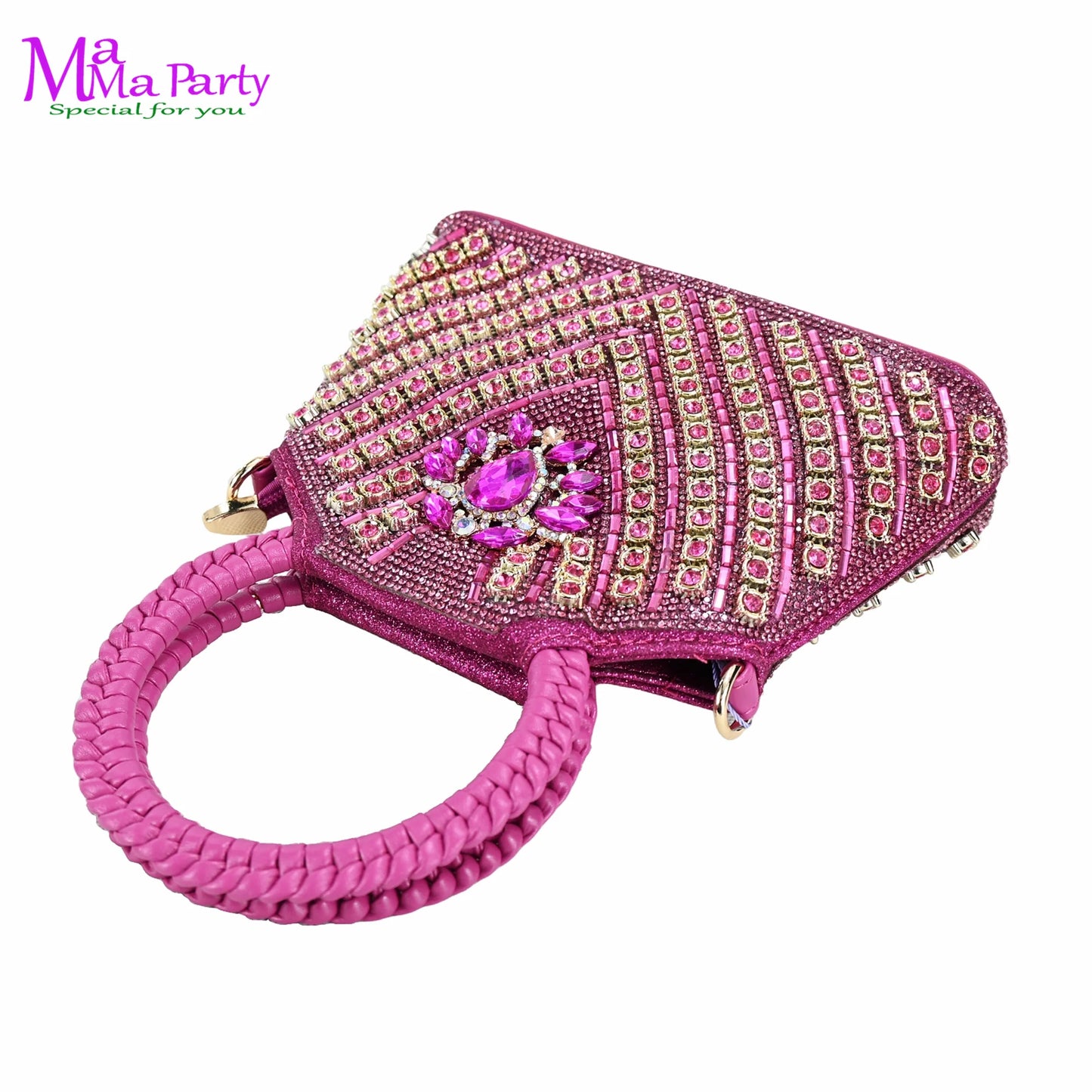 Gold Color New Arrivals Italian Design Nigerian Women Shoes and Bag Set Pointed Toe Slipper with Shinning Crystal for Party