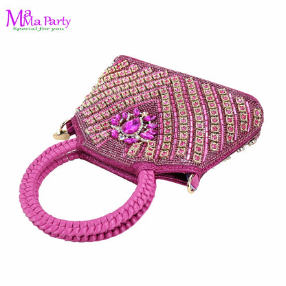 Gold Color New Arrivals Italian Design Nigerian Women Shoes and Bag Set Pointed Toe Slipper with Shinning Crystal for Party