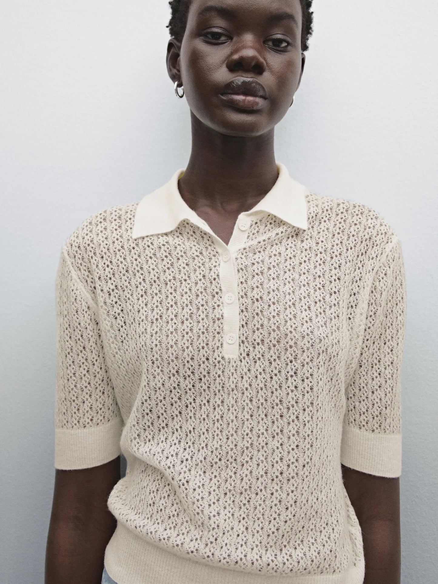 Ethereal Traf Md 2026 YAZHIMEI autumn new style of Temperament commuter cut-out Polo neck short-sleeved knitwear for women