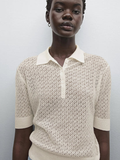 Ethereal Traf Md 2026 YAZHIMEI autumn new style of Temperament commuter cut-out Polo neck short-sleeved knitwear for women