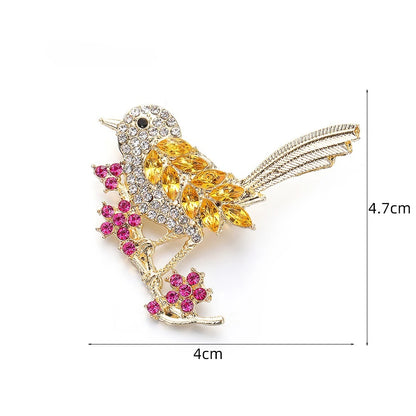 Fashion Magpie Brooch Cute Bird Flower Enamel Rhinestone Corsage Pin Clothing Accessories Jewelry