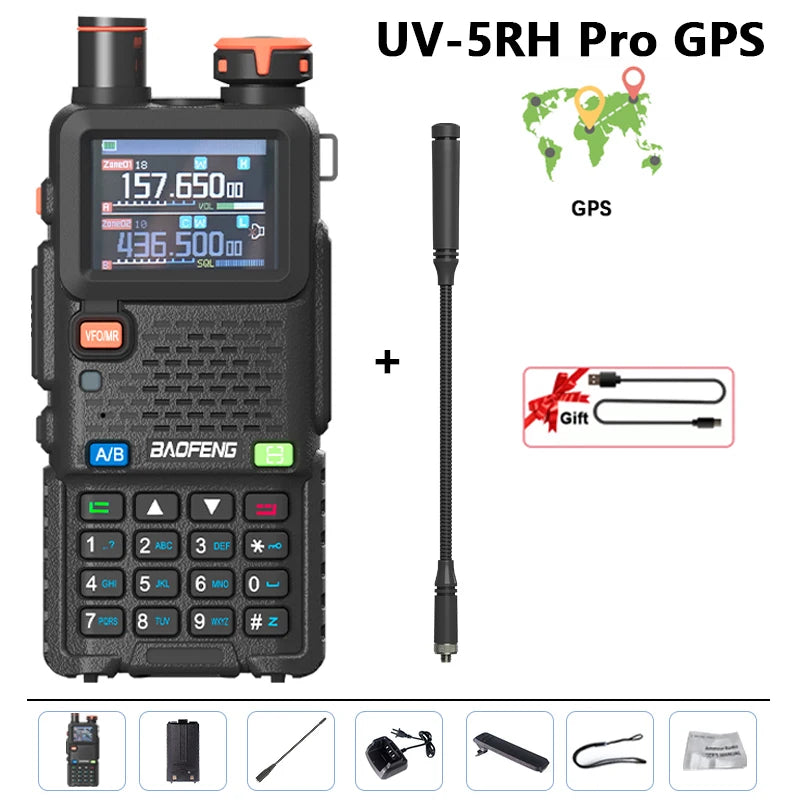 Baofeng UV-5RH Pro GPS Walkie Talkie 10W High Capacity Type-C Charger Falling Alarm NOAA Weather Channel 640CH Upgrade of UV-5RM