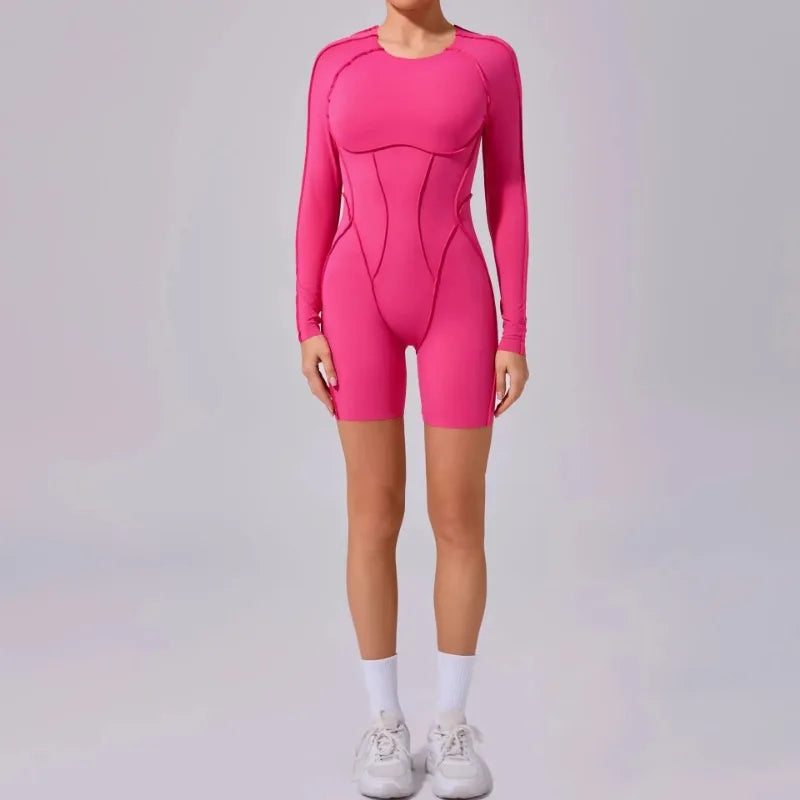 Yoga Sports Fitness Jumpsuits Sets Pants Women's Hip-lifting One-piece Open Back Long-sleeved Outdoors Workout Gym Yoga Bodysuit