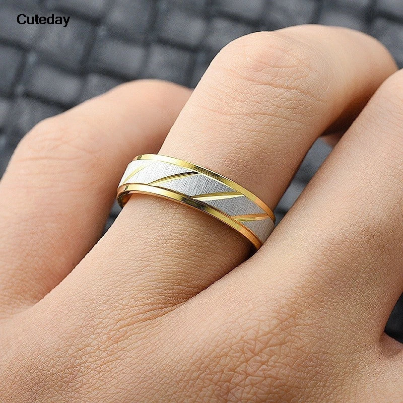 Unique Wave Pattern Couple Rings For Men Women High Quality Stainless Steel Ring Engagement Wedding Rings Jewelry Drop Shipping