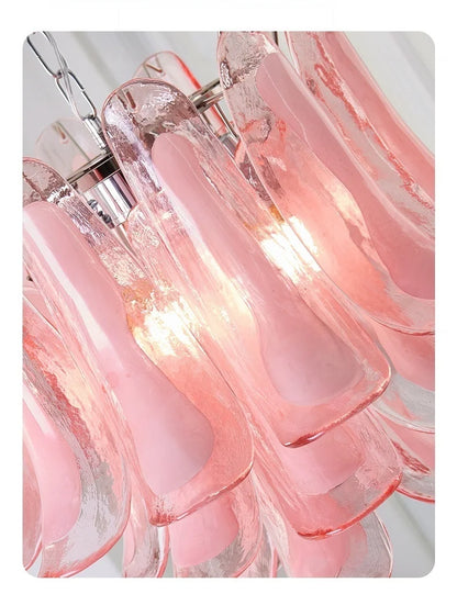 French Murano Petal Glass Chandelier Dining Table Living Room Antique Style Pink Petal Glass Pendant Chandelier Lights Bedroom