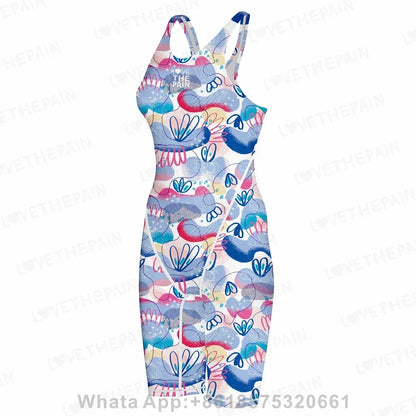 Women Open Back Kneeskin Tech Suit Swimsuit Competition Training Neck to Knee Swimsuit One-piece Jumpsuit Professional Swimsuit