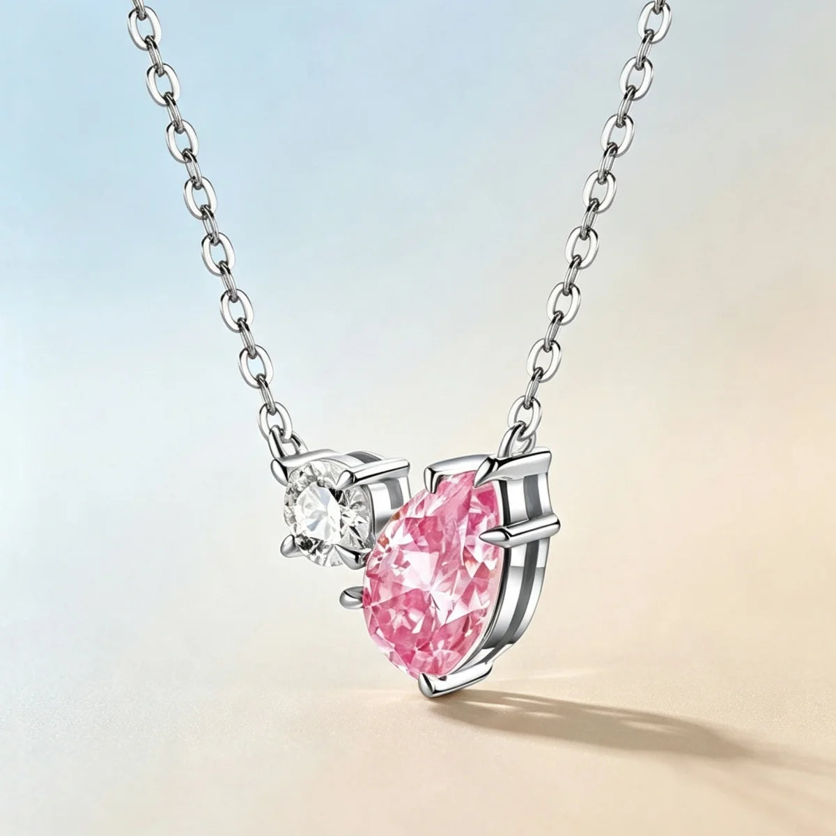 GXTRS 3CT Pink Pear Cut Moissanite Pendant Necklaces For Women S925 Silver 2 Stones Lab Diamond Wedding Neck Chains Fine Jewelry