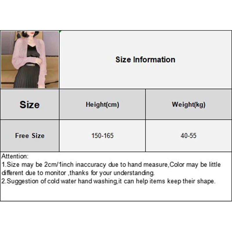 Summer Women Solid Color Hollow Out Long Sleeve Sunscreen Loose Knitted Cardigan