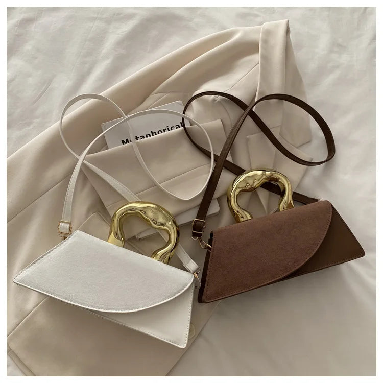 French Style Light Luxury Large Capacity, New Minimalist Design Casual Metal Hand-held Shoulder Crossbody Bags for Women