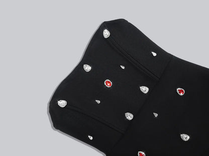 2025 New Spring Black Color Women Sexy Strapless Colorful Crystal Bodycon Mini Bandage Dress Nightclub Party Celebrate Outfit