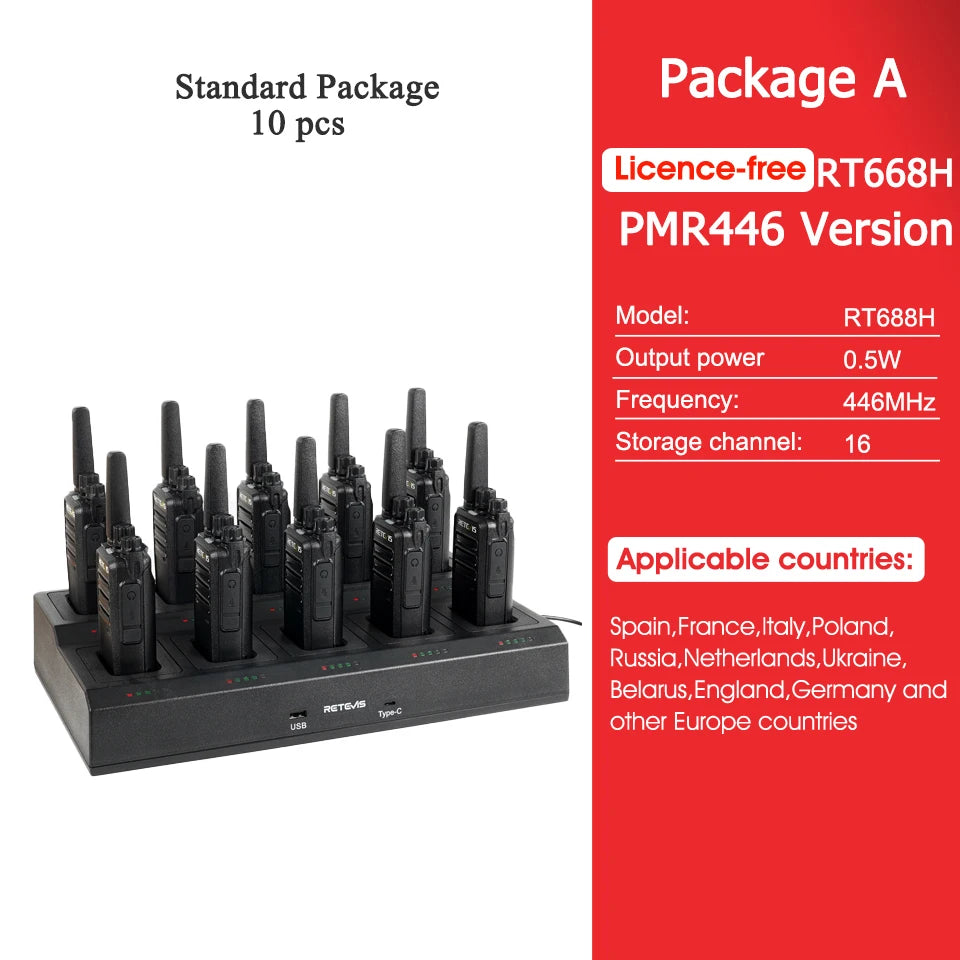 Retevis RT668H Walkie Talkie 10Pcs PMR446 License Free Hidden Screen Long Range Communication Walkie-talkies for Hotel Factory