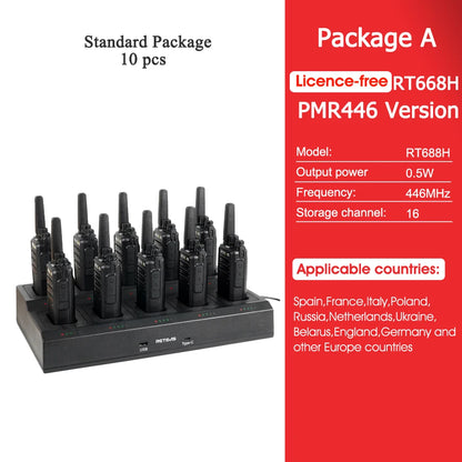 Retevis RT668H Walkie Talkie 10Pcs PMR446 License Free Hidden Screen Long Range Communication Walkie-talkies for Hotel Factory