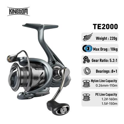 Kingdom TERTIA Spinning Fishing Reel Ultra-Long Casting 1000-5000 Max Drag 15KG 8+1 BB 5.2:1 Freshwater Saltwater Fishing