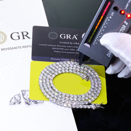 Luxur Jewelry 925 VVS 2/3/4/5MM Width Moissanite Tennis Necklace Pass Diamond Test Bling Iced Sterling Silver Chain with Gra