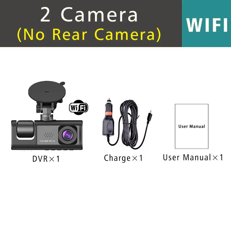 WiFi 3 Channel Car DVR Three Way Dash Cam Inside Vehicle Camera DVRs Recorder FHD 1080P Video Mini Registrator Dashcam Camcord