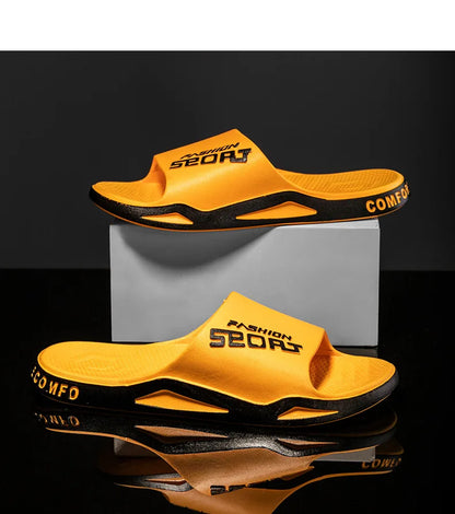 Men's Letter Print Slide Sandals Color Block Thick Sole Sport Slippers 2026