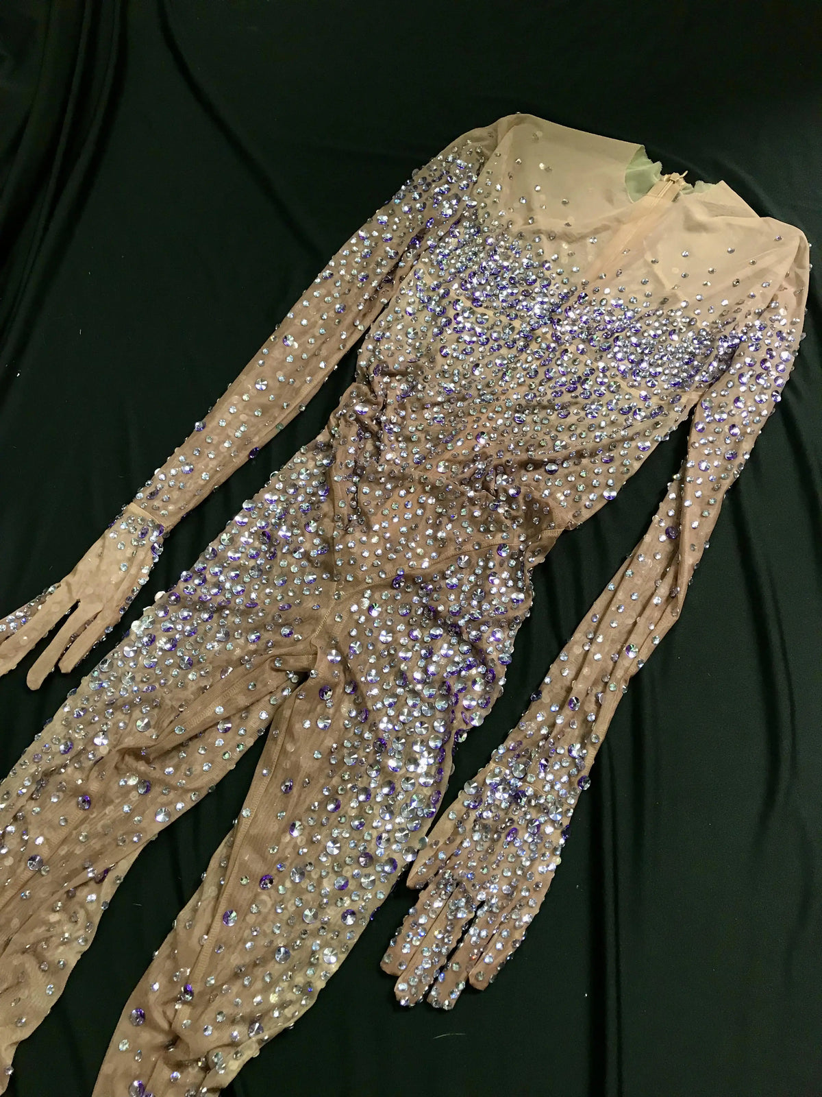 Performance Clothing Nightclub Bar Full Diamond Mesh Long-Sleeved One-Piece Trousers Female Jumping Girl Dancing Team Singer