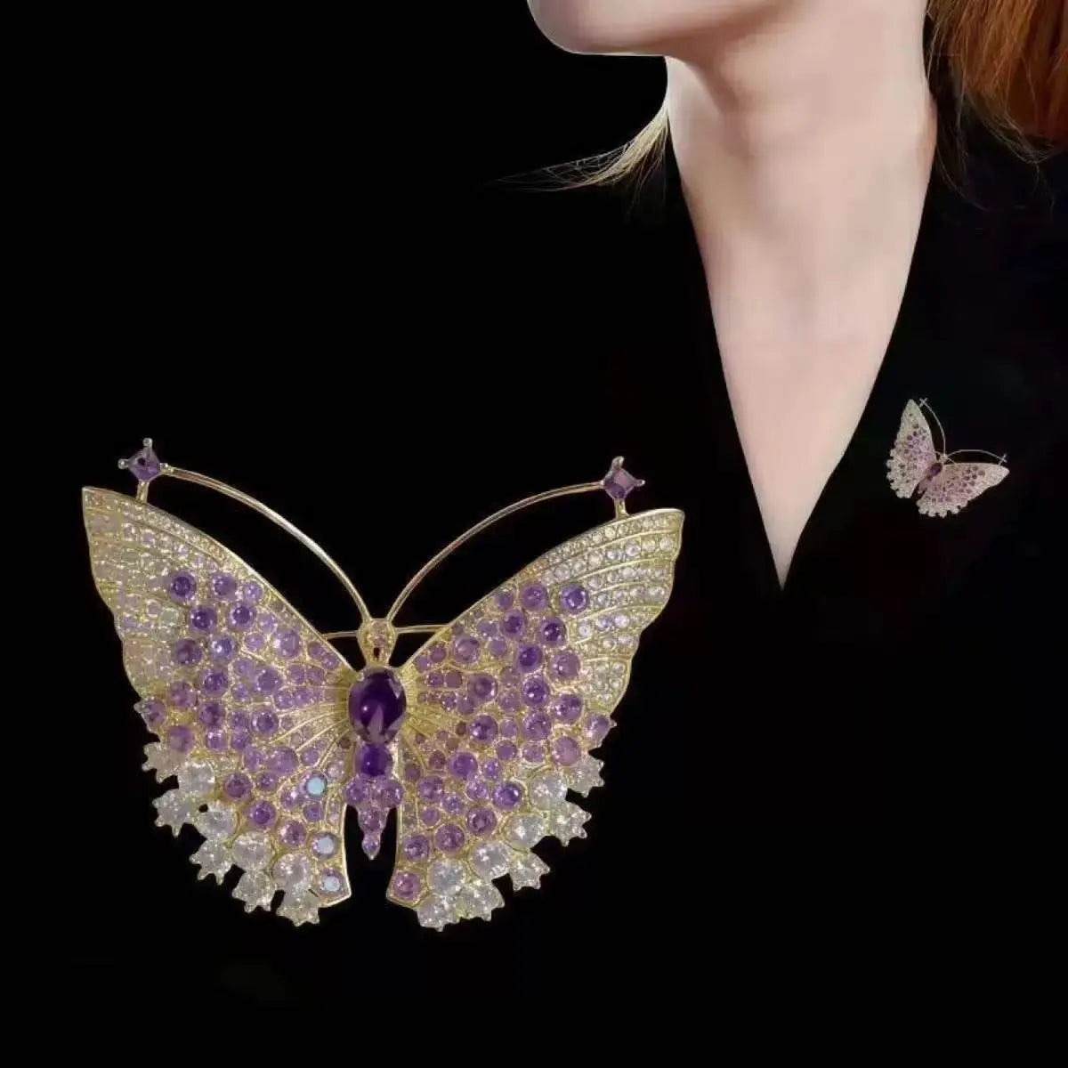 Women Rhinestone Butterfly Brooch Pin Elegant Crystal Diamond Corsage Lapel Badge for Coat Dress Accessories Luxury Jewelry