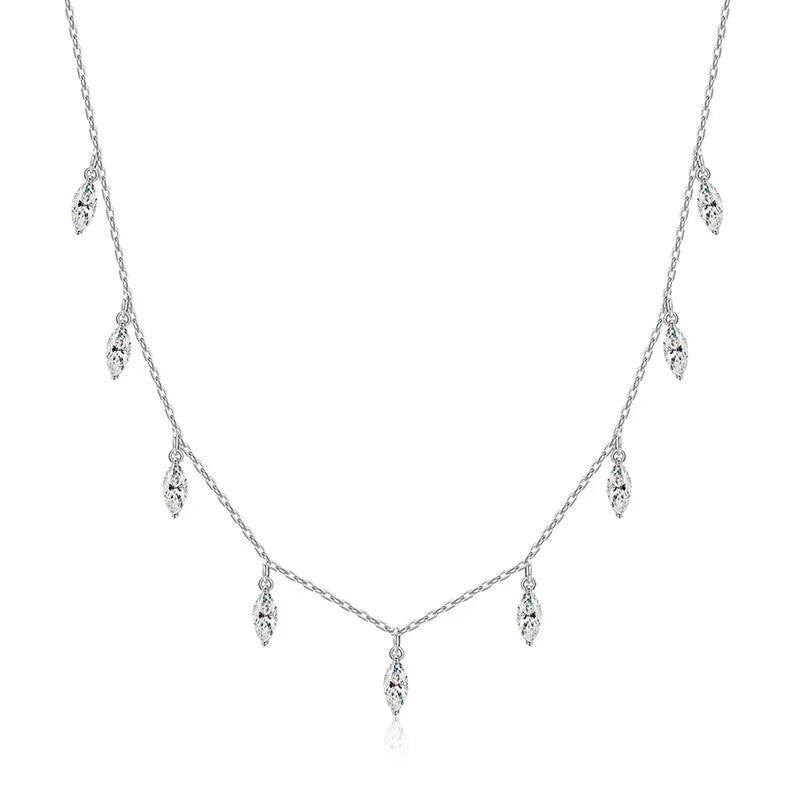 Smyoue Certified 3*6mm Marquise Cut Moissanite Necklace 9 Gems Pendant Girls Gift Lab Diamond Chain 100% Real Pure 925 Silver