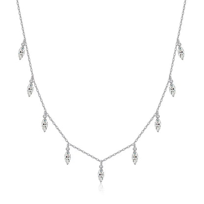 Smyoue Certified 3*6mm Marquise Cut Moissanite Necklace 9 Gems Pendant Girls Gift Lab Diamond Chain 100% Real Pure 925 Silver