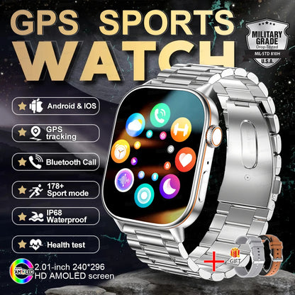 New GPS Military Smart Watch Bulit-in GPS Compass Altimeter Barometric 10ATM IP69K Waterproof AMOLED BT Call Smartwatch