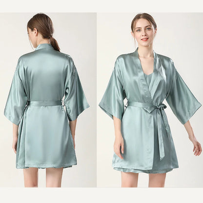 100% Real Silk Pajamas for Women Summer Two-Piece Set Sexy Cami Nightgown & Robe Set Mulberry Silk Sleepwear Autumn Winter