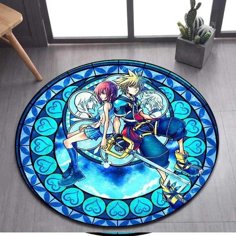 Kingdom Hearts Cartoon Pattern Area Rug Round Floor Mat Living Room Carpet Bathroom Kitchen Rug Doormat Non-slip Floor Mat