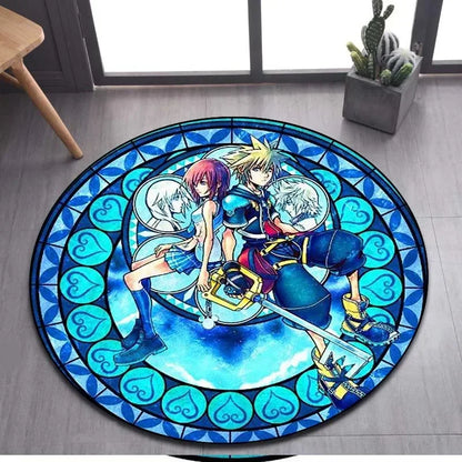 Kingdom Hearts Cartoon Pattern Area Rug Round Floor Mat Living Room Carpet Bathroom Kitchen Rug Doormat Non-slip Floor Mat