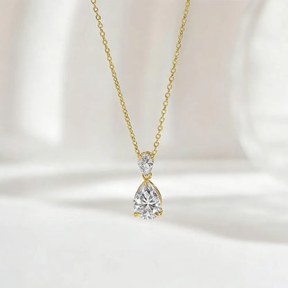 2-Stone 2.5cttw Waterdrop Moissanite Pendant Necklace for Women S925 Silver Plated 18k Gold Pear Cut Diamond NeckChain Jewelry