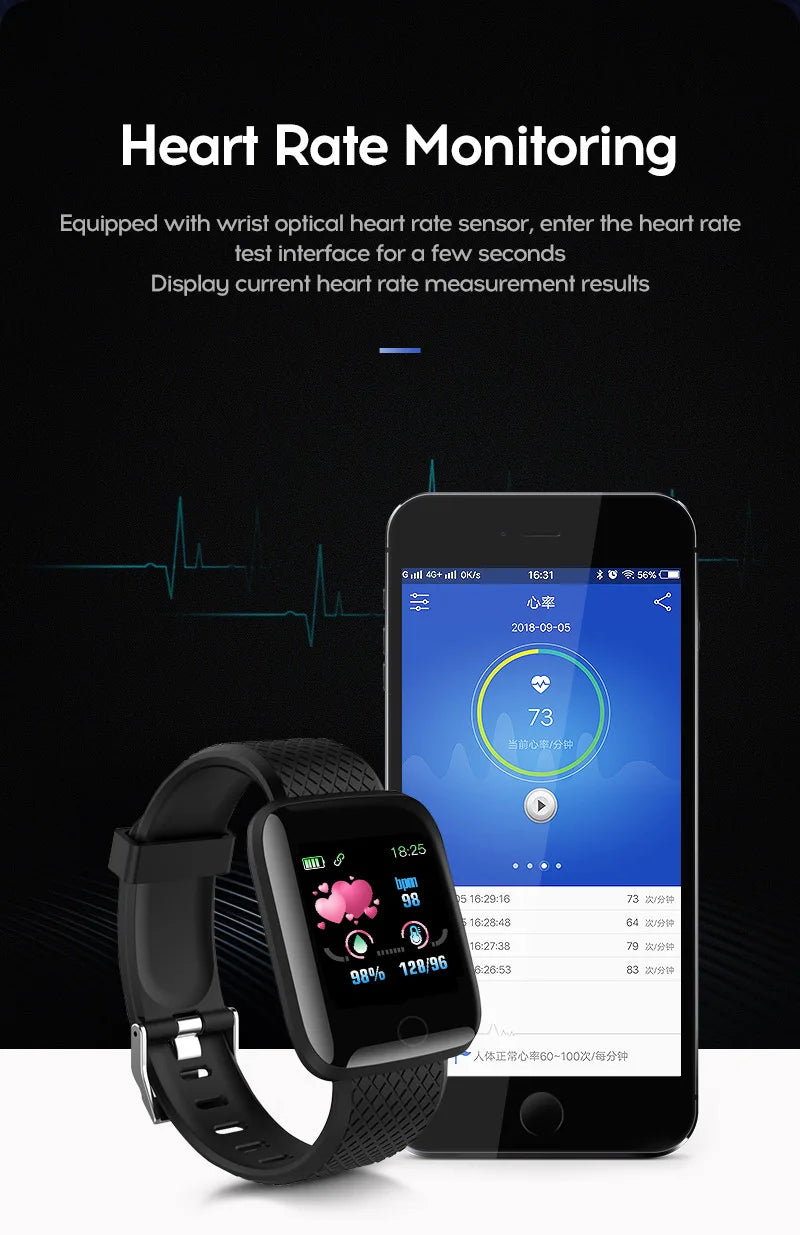 116plus Smart Watch Men Women Fitness Tracker Bracelet Sports Sleep Heart Rate Blood Pressure Monitor smartwatch For Ios Android