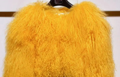 Mongolian Fur Coat Fur Jacket Women's Elegant Fluffy Solid Color Thickened Thermal Long Sleeve Coat Winter Fashion Oversized Lad