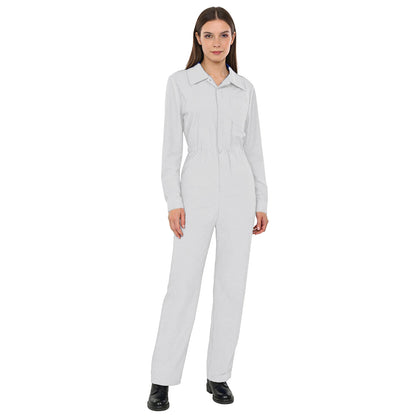 Womens Fashion Work Coverall Rompers Casual Solid Color Turn-Down Collar Long Sleeve Button Jumpsuit Travel Holiday Cargo Pants