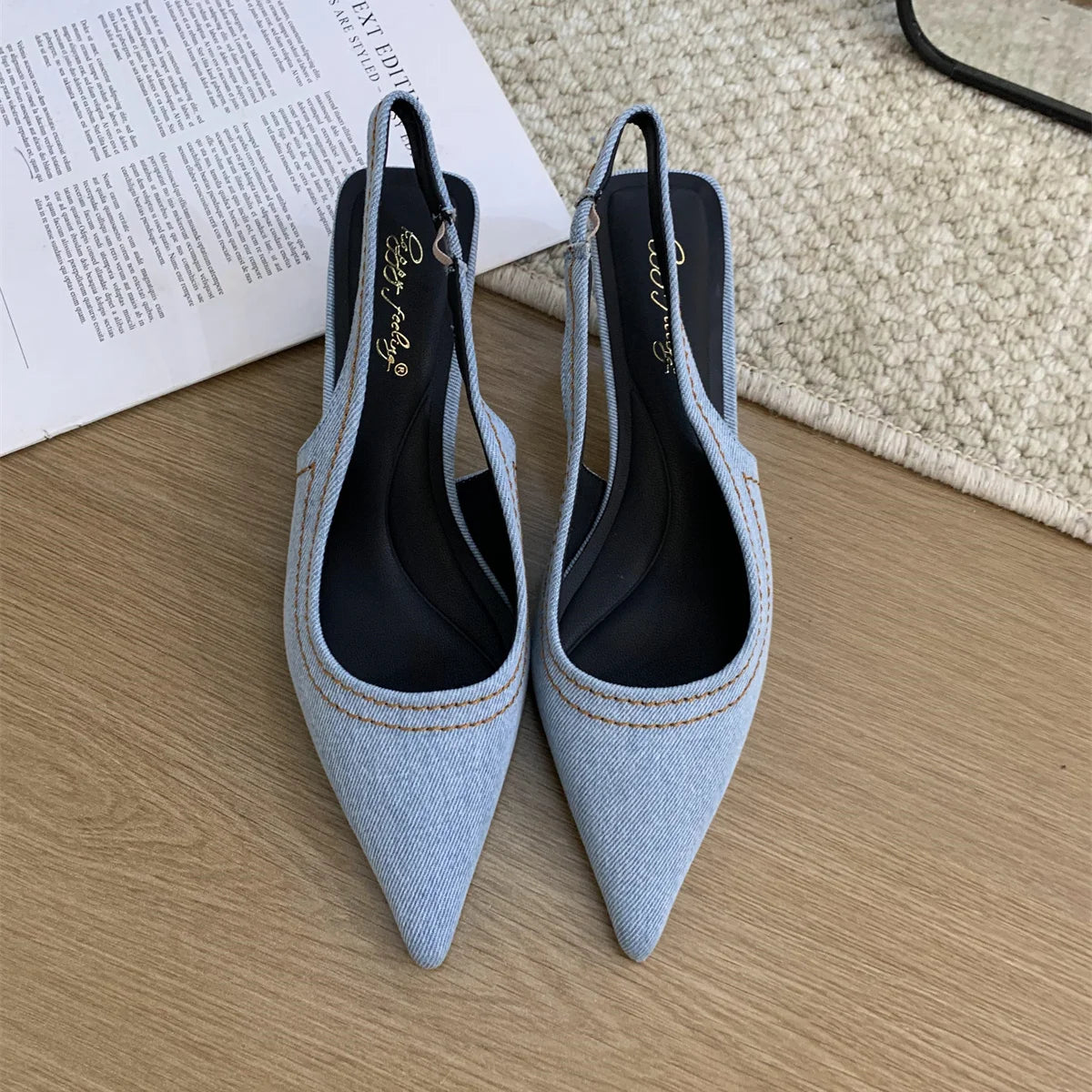 Bailamos Brand New Women Sandals Fashion Pointed Toe Shallow Slip On Ladies Elegant Slingback Shoes Med Heel Pumps Shoes Mujer