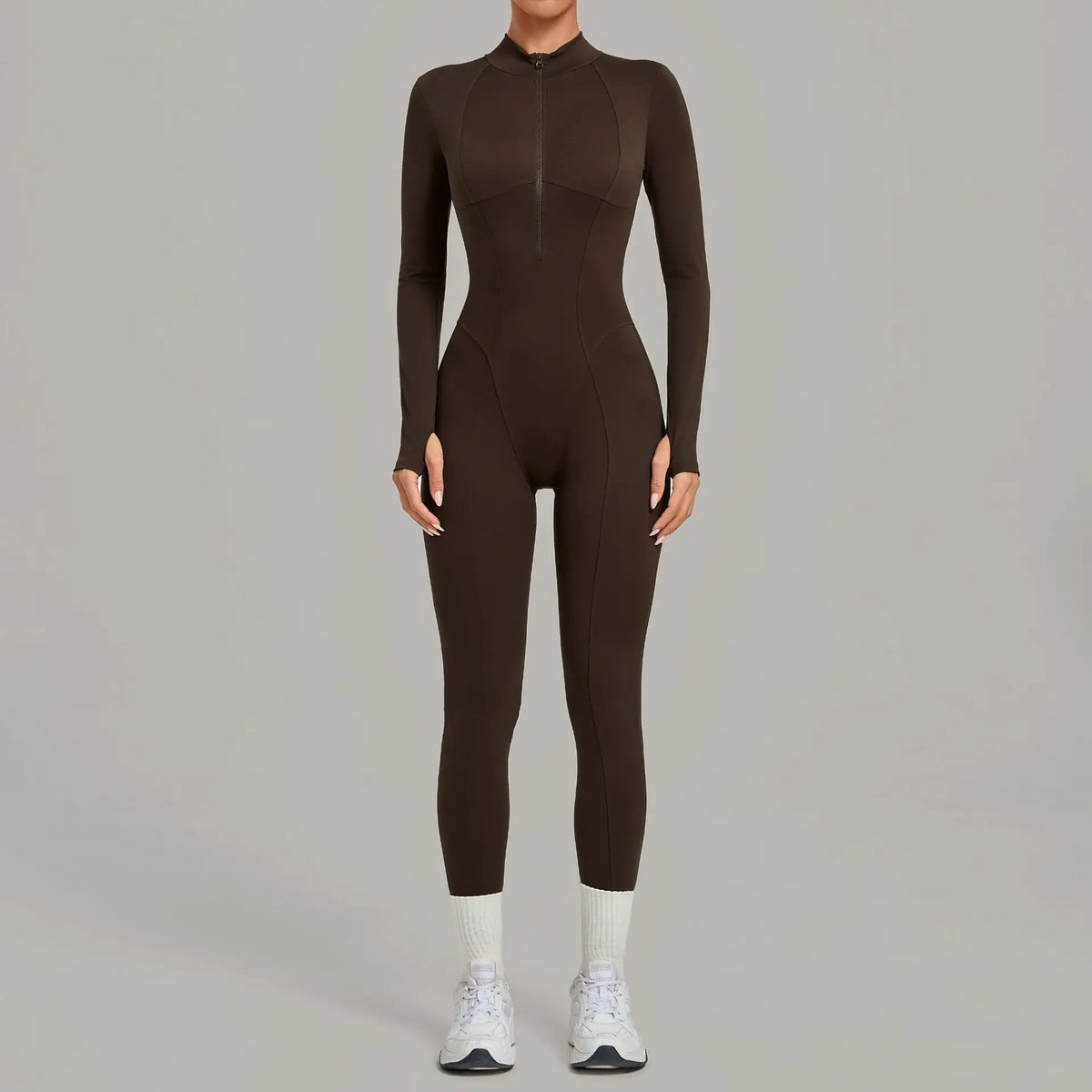 Zipper Jumpsuits for Woman No Padding Sports Overalls for Women Long Sleeve Gym Clothes Woman Activewear 2026 Purple Coffee XL