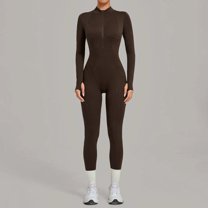 Zipper Jumpsuits for Woman No Padding Sports Overalls for Women Long Sleeve Gym Clothes Woman Activewear 2026 Purple Coffee XL