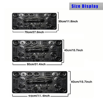 Car Parts Assembly Large Mouse Pad Retro Muscle Car Black Metal Texture Desk Mat Gaming Keyboard Pad Non-slip Office Table Mat