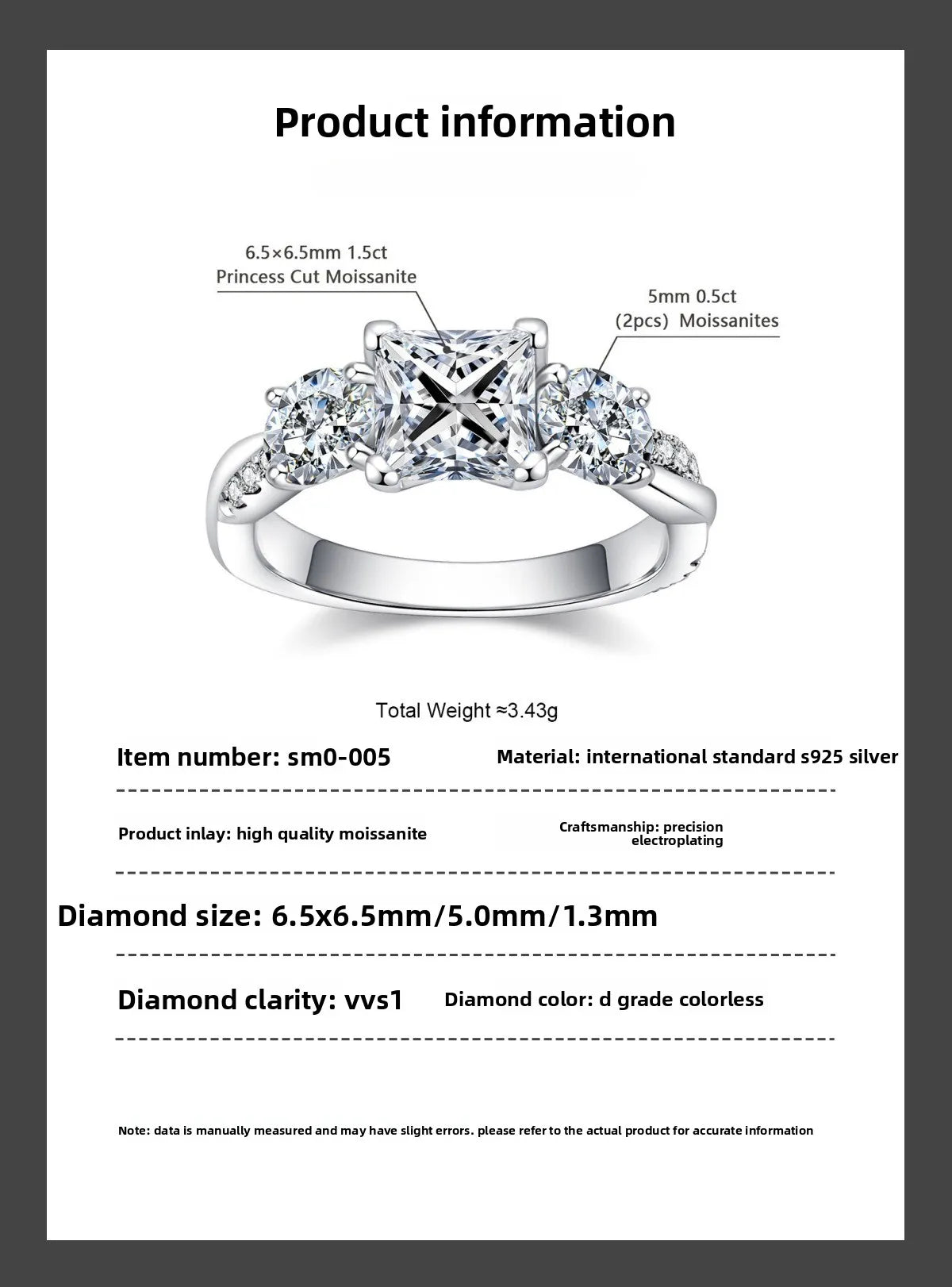 Carnica Luxury 925 Sterling Silver 1CT Real Moissanite Ring for Women Sugar Cube Pull-twist Arm GRA Diamond Wedding Jewelry Gift