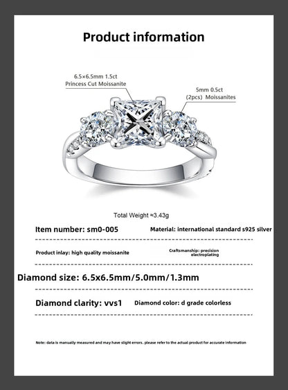 Carnica Luxury 925 Sterling Silver 1CT Real Moissanite Ring for Women Sugar Cube Pull-twist Arm GRA Diamond Wedding Jewelry Gift