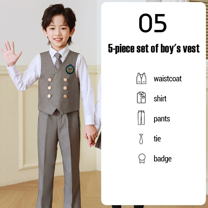 5 Pcs British Style College Kindergarten School Uniform JK Outfits Kid Shirt Pleated Skirt Suit Chorus Performance Costume Dress