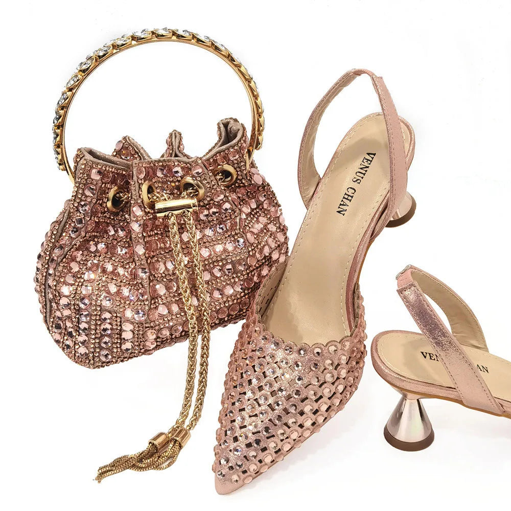 Fashion Summer 2023 Beads Decorated Muffin Bottom Sandals Wear Comfortable And Versatile Elegant Ladies Shoes And Bag Set